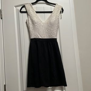 Candies shimmer cream top black dress